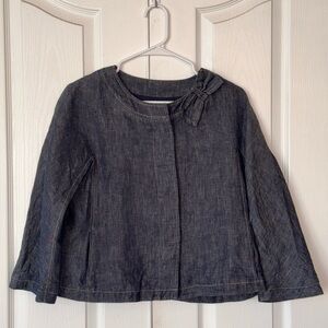 Talbots Denim Blue Cape Design "Jean" Jacket Linen/Cotton W/Bow